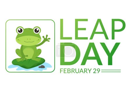 Téléchargez les illustrations : Joyeux jour bissextile sur 29 Février avec grenouille mignonne dans le style plat dessin animé à la main Modèles de fond Illustration - en licence libre de droit