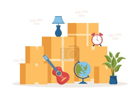 Self Storage von Kartons gefüllt mit ungenutzten Gegenständen in Mini-Lagerhaus oder Mietgarage in flachen Cartoon handgezeichneten Vorlagen Illustration