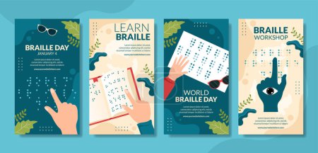 Ilustración de Día Mundial del Braille Historias de Redes Sociales Plano de dibujos animados Plantillas dibujadas a mano Ilustración - Imagen libre de derechos