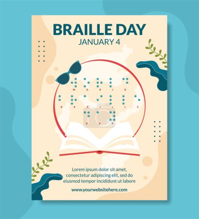 Ilustración de World Braille Day Poster Plantillas dibujadas a mano de dibujos animados planos Ilustración - Imagen libre de derechos