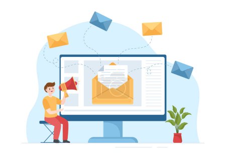 Illustration for Email Service with Correspondence Delivery, Electronic Mail Message and Business Marketing in Flat Cartoon Hand Drawn Templates Illustration - Royalty Free Image