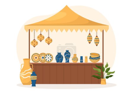 Souvenir Shop with Various the Gifts, Decorative Vases and Jewelry to Share by Friends or Family in Flat Cartoon Hand Drawn Templates Illustration