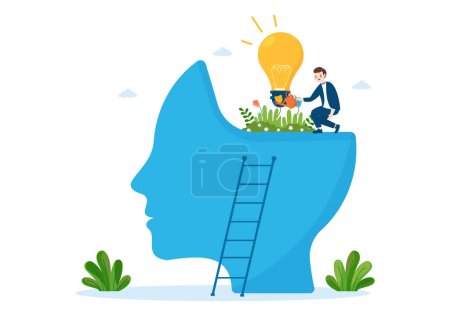 Personal Development with People Developing Mental Issues, Growth and Self Improvement as Plant in Flat Cartoon Hand Drawn Templates Illustration