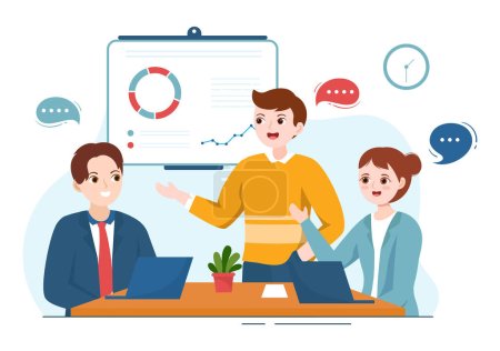 City Council Meeting with Business Team, Employee for Important Negotiation or Define Buildings in Flat Cartoon Hand Drawn Templates Illustration