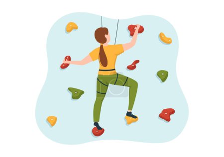 Illustration for Cliff Climbing Illustration with Climber Climb Rock Wall or Mountain Cliffs and Extreme Activity Sport in Flat Cartoon Hand Drawn Template - Royalty Free Image