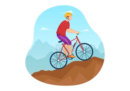Ilustración de Bicicleta de Montaña Ilustración con Ciclismo por las Montañas para Deportes, Ocio y Vida Saludable en Plantillas Planas Dibujadas a Mano de Dibujos Animados - Imagen libre de derechos