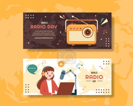 Ilustración de World Radio Day Banner Flat Cartoon Hand Drawn Background Templates Illustration - Imagen libre de derechos