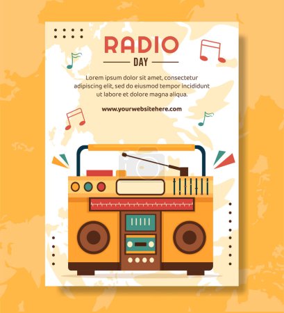 Ilustración de World Radio Day Poster Flat Cartoon Hand Drawn Background Templates Illustration - Imagen libre de derechos