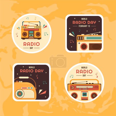 Ilustración de World Radio Day Label Flat Cartoon Hand Drawn Background Templates Illustration - Imagen libre de derechos