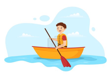 Illustration for People Enjoying Rowing Illustration with Canoe and Sailing on River or Lake in Active Water Sports Flat Cartoon Hand Drawn Template - Royalty Free Image