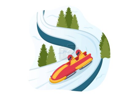 Illustration for Athlete Riding Sled Bobsleigh Illustration with Snow, Ice and Bobsled Track for Competition in Winter Sport Activity Flat Cartoon Hand Drawn Templates - Royalty Free Image