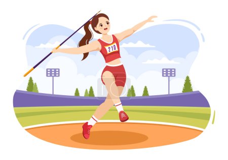 Illustration for Javelin Throwing Athlete Illustration using a Long Lance Shaped Tool to Throw in Sports Activity Flat Cartoon Hand Drawn Template - Royalty Free Image