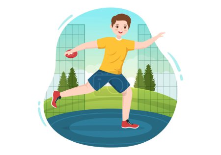 Illustration for Discus Throw Playing Athletics Illustration with Throwing a Wooden Plate in Sports Championship Flat Cartoon Hand Drawn Templates - Royalty Free Image