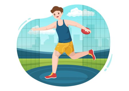 Illustration for Discus Throw Playing Athletics Illustration with Throwing a Wooden Plate in Sports Championship Flat Cartoon Hand Drawn Templates - Royalty Free Image