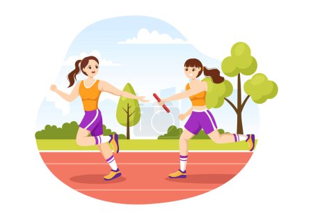 Ilustración de Relay Race Illustration by Passing the Baton to Teammates Until Reaching the Finish Line in a Sports Championship Flat Cartoon Hand Drawing Template - Imagen libre de derechos