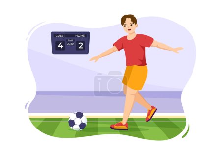 Futsal, Soccer or Football Sport Illustration with Players Shooting a Ball and Dribble in a Championship Sports Flat Cartoon Hand Drawn Templates