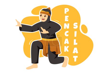 Illustration for Pencak Silat Sport Illustration with People Pose Martial Artist from Indonesia for Web Banner or Landing Page in Flat Cartoon Hand Drawn Templates - Royalty Free Image