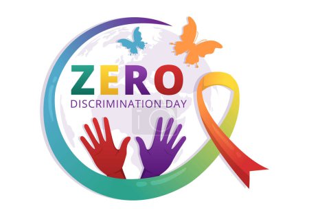 Ilustración de Zero Discrimination Day Illustration with Different People and Different Colors for Landing Page in Cartoon Hand Drawn Butterfly Flying Template - Imagen libre de derechos
