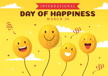 World Happiness Day Celebration Illustration with Smiling Face Expression Yellow for Web Banner or Landing Page in Flat Cartoon Hand Drawn Templates