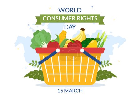 Illustration for World Consumer Rights Day Illustration with Shopping, Bags and Needs of Consumers for Web Banner or Landing Page in Flat Cartoon Hand Drawn Templates - Royalty Free Image