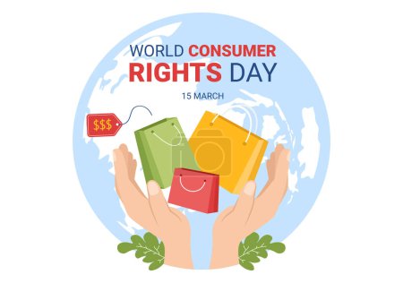 World Consumer Rights Day Illustration with Shopping, Bags and Needs of Consumers for Web Banner or Landing Page in Flat Cartoon Hand Drawn Templates