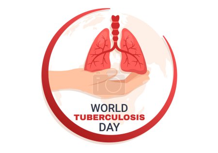 Illustration for World Tuberculosis Day on March 24 Illustration with Pictures of the Lungs and Organ Inspection in Flat Cartoon Hand Drawn Landing Page Templates - Royalty Free Image