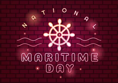 Illustration for World Maritime Day Illustration with Sea and Ship for Web Banner or Landing Page in Flat Blue Nautical Celebration Cartoon Hand Drawn Templates - Royalty Free Image