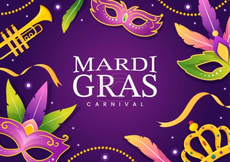 Illustration for Mardi Gras Carnival Party Illustration with Mask, Feathers and Item Festival for Web Banner or Landing Page in Flat Cartoon Hand Drawn Templates - Royalty Free Image