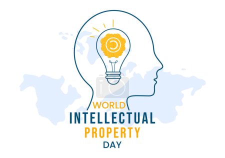 Téléchargez les illustrations : World Intellectual Property Day Illustration with Creativity and Light Bulb Idea for Web Banner or Landing Page in Flat Cartoon Hand Drawn Templates - en licence libre de droit