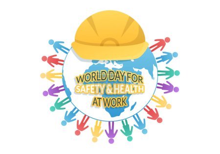 Ilustración de World Day Of Safety and Health at Work on April 28 Illustration with Mechanic Tool in Flat Cartoon Hand Drawn for Web Banner or Landing Page Template - Imagen libre de derechos