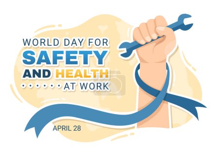 Téléchargez les illustrations : World Day Of Safety and Health at Work on April 28 Illustration with Mechanic Tool in Flat Cartoon Hand Drawn for Web Banner or Landing Page Template - en licence libre de droit