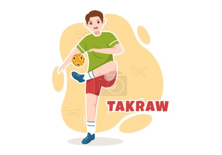 Téléchargez les illustrations : Sepak Takraw Illustration with Athlete Playing Kick Ball on Court in Flat Sports Game Competition Cartoon Hand Drawn for Landing Page Template - en licence libre de droit