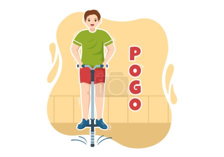 Ilustración de People Playing With Sport Jump Pogo Stick Illustration for Web Banner or Landing Page in Outdoor Fun Toy Flat Cartoon Hand Drawn Templates - Imagen libre de derechos