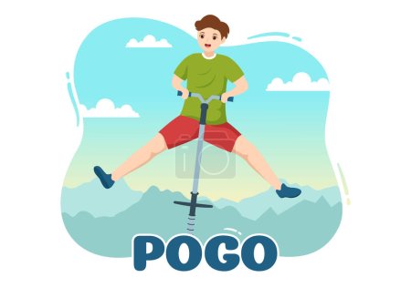 Ilustración de People Playing With Sport Jump Pogo Stick Illustration for Web Banner or Landing Page in Outdoor Fun Toy Flat Cartoon Hand Drawn Templates - Imagen libre de derechos