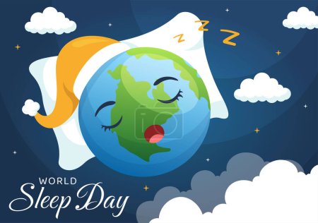 World Sleep Day on March 17 Illustration with People Sleeping and Planet Earth in Sky Backgrounds Flat Cartoon Hand Drawn for Landing Page Templates
