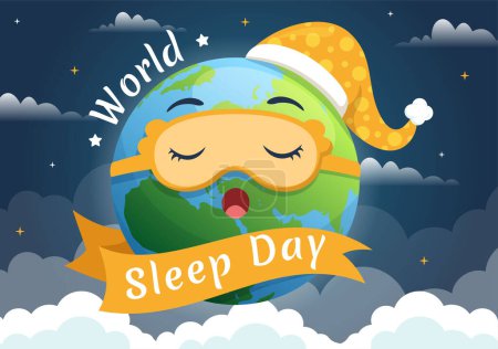 Téléchargez les illustrations : World Sleep Day on March 17 Illustration with People Sleeping and Planet Earth in Sky Backgrounds Flat Cartoon Hand Drawn for Landing Page Templates - en licence libre de droit