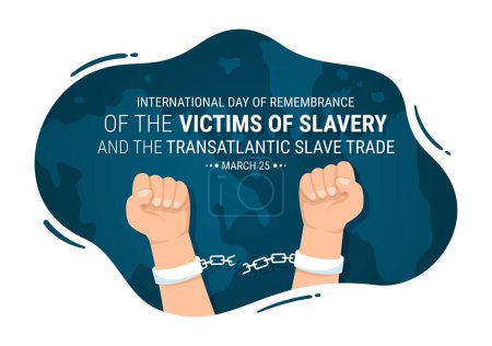 Téléchargez les illustrations : Journée internationale de commémoration des victimes de l'esclavage et de la traite transatlantique des esclaves Illustration dessinée à la main avec menottes brisées sur la main Design - en licence libre de droit