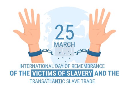 Téléchargez les illustrations : International Day of Remembrance of the Victims of Slavery and Transatlantic Slave Trade Hand Drawn Illustration with broken handcuffs on hand Design - en licence libre de droit