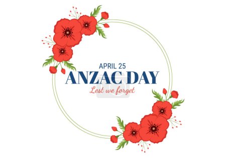 Illustration for Anzac Day of Lest We Forget Illustration with Remembrance Soldier Paying Respect and Red Poppy Flower in Flat Hand Drawn for Landing Page Templates - Royalty Free Image