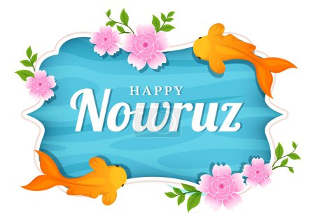 Happy Nowruz Day oder iranisches Neujahr Illustration mit Gras Semeni und Fisch für Web-Banner oder Landing Page in flachen Cartoon handgezeichneten Vorlagen