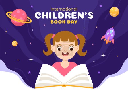 Día Internacional del Libro Infantil el 2 de abril Ilustración con niños leyendo o escribiendo libros en dibujos animados planos dibujados a mano para plantillas de página de aterrizaje