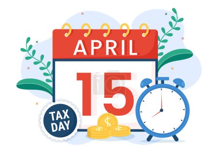 Illustration for Tax Day Illustration with Clipboard Form, Clock, Calendar and Coins Money for Web Banner or Landing Page in Flat Cartoon Hand Drawn Templates - Royalty Free Image