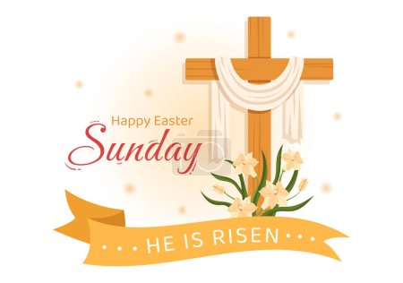 Joyeux dimanche de Pâques Illustration avec Jésus, il est ressuscité et célébration de la résurrection pour bannière Web ou page d'atterrissage dans des modèles dessinés à la main