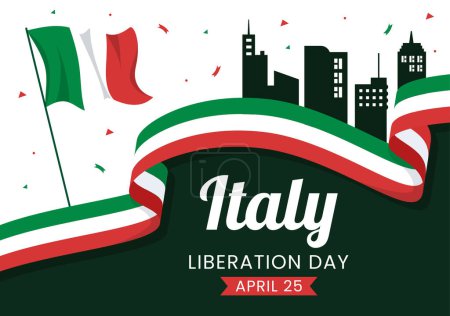 Ilustración de Italy Liberation Day Illustration with Holiday Celebrate on April 25 and Wave Flag Italian in Flat Cartoon Hand Drawn for Landing Page Templates - Imagen libre de derechos