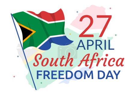 Illustration for Happy South Africa Freedom Day on 27 April Illustration with Wave Flag for Web Banner or Landing Page in Hand Drawn Background Templates - Royalty Free Image