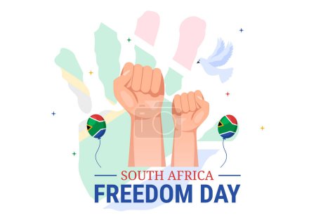 Illustration for Happy South Africa Freedom Day on 27 April Illustration with Wave Flag for Web Banner or Landing Page in Hand Drawn Background Templates - Royalty Free Image