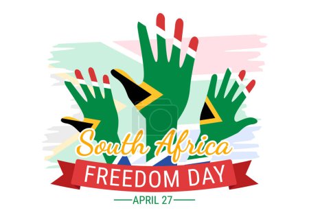 Ilustración de Happy South Africa Freedom Day on 27 April Illustration with Wave Flag for Web Banner or Landing Page in Hand Drawn Background Templates - Imagen libre de derechos