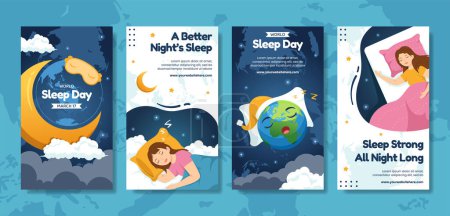 Illustration for Happy Sleep Day Social Media Stories Flat Cartoon Hand Drawn Templates Background Illustration - Royalty Free Image