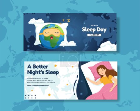 Illustration for Happy Sleep Day Horizontal Banner Flat Cartoon Hand Drawn Templates Background Illustration - Royalty Free Image