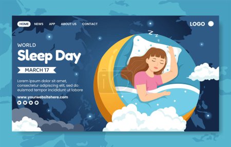 Happy Sleep Day Social Media Landing Page Flat Cartoon Hand Drawn Templates Illustration